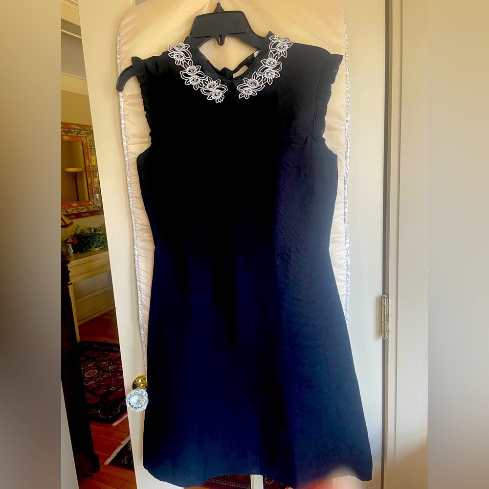 Sandro Black Dress with White Floral Detail